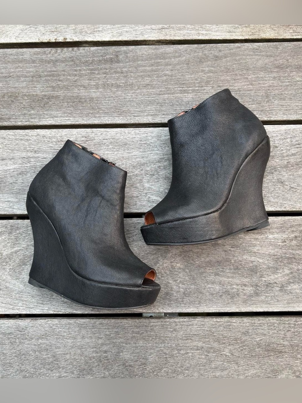 Jeffrey Campbell Black Peep-Toe Wedge Boots